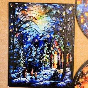 🏰❄️ Suncatcher Stained Plastic Hanging Winter Décor Christmas Forest Tree Snow